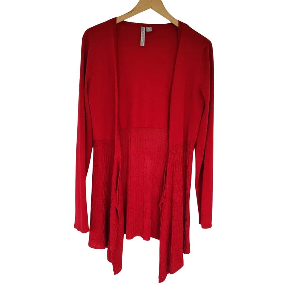By Design Open Front Cardigan Womens Size M Red Waterfall Asymmetric Long Sleeve